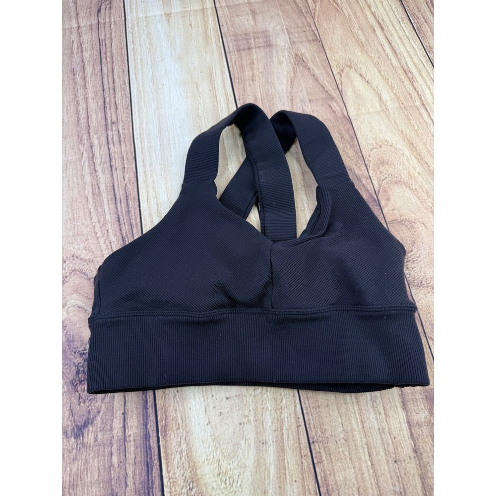 Alo Yoga Black Ribbed V-Neck Crisscross Back Sports Bra Small W9131R